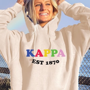 Kappa Kappa Gamma Colorful Sorority Sweatshirt Cute Local Optimist Inspired MadHappy Kappa Soft Cozy Hoodie Light Cream