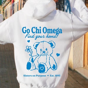 Chi Omega Teddy Bear College Sorority Hoodie | ChiO Find Your Home Trendy Sweatshirt | Big Little Gift | Recruitment Gift