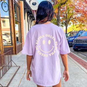 Alpha Delta Pi Smile Sorority Comfy T-Shirt | Trendy College Greek Custom Oversized Sorority Shirt Gift | Big Little Sorority T Shirt