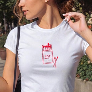 Sigma Delta Tau Matchbook Sorority Crop Top | Sig Delt Sorority Baby Tee | Y2K 2000s Sorority T-Shirt Crop Top | Bid Day Recruitment Gift