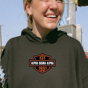 Alpha Sigma Alpha Sweat à capuche inspiré de la moto | Alpha Sig Trendy College Grec Sweat-shirt personnalisé | Grand petit cadeau de sororité