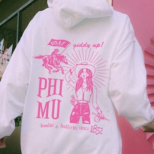 Phi Mu Country Inspired Sorority Hoodie | Phi Mu Trendy Giddy Up Sweatshirt | Big Little Gift | Bid Day Recruitment Gift