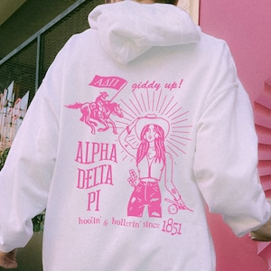 Alpha Delta Pi Country Inspired Sorority Hoodie | ADPi Trendy Giddy Up Sweatshirt | Big Little Gift | Bid Day Recruitment Gift
