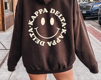 Kappa Delta Smile Sorority Sweatshirt | Trendy Kay Dee Custom Sorority Hoodie | Available in Brown Black Green Blue & Pink