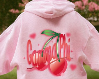 Gamma Phi Beta Trendy Cherry College Sorority Hoodie | GPhi Cherry Heart Sorority Trendy Sweatshirt | Gamma Phi Big Little Recruitment Gift