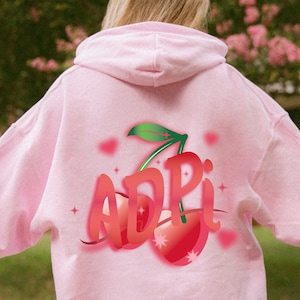 Alpha Delta Pi Trendy Cherry College Sorority Hoodie | ADPi Cherry Heart Sorority Trendy Sweatshirt | Big Little Recruitment Gift
