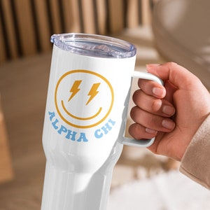 Alpha Chi Omega Trendy Becher | AXO Sorority Reisebecher Mit Henkel | Alpha Chi Sorority Auslaufsichere Autoflasche | Großes kleines Geschenk