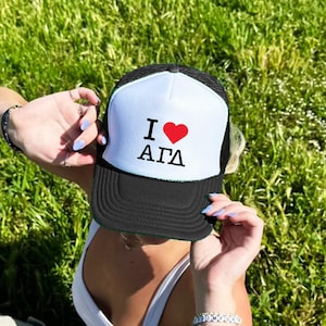 Alpha Gamma Delta I Heart NY-Inspired Trucker Hat | Retro Alpha Gam Greek Sorority Hat | Y2K Vintage Inspired 2000s Custom Foam Trucker Hat