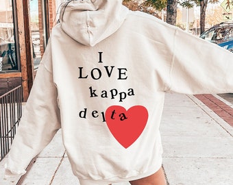 I Love Kappa Delta Sorority Sweatshirt | Trendy Kay Dee Custom Sorority Hoodie | Greek Life Apparel | Custom Sorority Gift