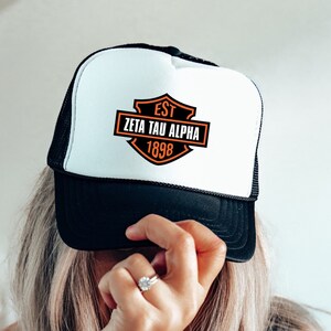 Zeta Tau Alpha Motorcycle Inspired Trendy Trucker Hat | Zeta Vintage College Greek Custom Foam Hat | Big Little Sorority Gift