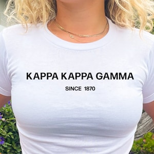 Kappa Kappa Gamma Simple Sorority Crop Top | Kappa Sorority Baby Tee | Y2K Vintage Inspired 2000s Sorority T-Shirt Crop Top | Bid Day Gift