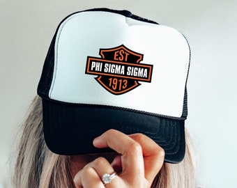 Phi Sigma Sigma Motorcycle Inspired Trendy Trucker Hat | Phi Sigma Sigma Vintage College Greek Custom Foam Hat | Big Little Sorority Gift