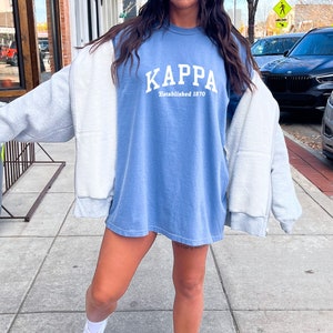 Kappa Kappa Gamma Varsity College Sorority Comfy T-Shirt | Trendy College Greek Custom Oversized Heavyweight Tee | Big Little Sorority