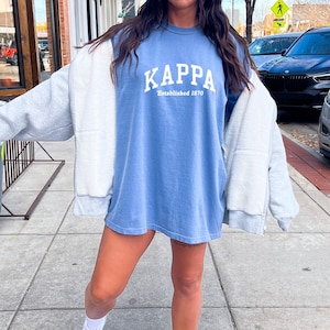 Kappa Kappa Gamma Varsity College Sorority Comfy T-Shirt | Trendy College Greek Custom Oversized Heavyweight Tee | Big Little Sorority