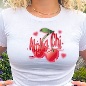 Alpha Chi Omega Cherry Crop Top | AXO Sorority Baby Tee | Alpha Chi Vintage Inspired 2000s Sorority T-Shirt | Big Little Recruitment Gift