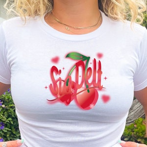 Sigma Delta Tau Cherry Crop Top | Sig Delt Sorority Baby Tee | 2000s Inspired Sorority T-Shirt | Big Little Recruitment Gift