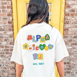 Alpha Omicron Pi Fun Doodle Scrapbook T-Shirt | Alpha O Trendy College Greek Custom Oversized Shirt | Big Little Sorority T Shirt