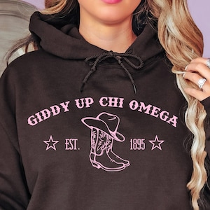 Chi Omega Country-Inspired College Sorority Hoodie | ChiO Western Giddy Up Trendy Sweatshirt | Big Little Gift