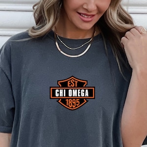 Chi Omega Motorcycle Inspired T-Shirt | ChiO Trendy College Greek Custom Oversized Shirt | Big Little Sorority T Shirt Gift