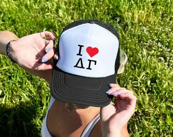 Delta Gamma I Heart NY-Inspired Trucker Hat | Retro Dee Gee Greek Sorority Hat | Y2K Vintage Inspired 2000s Custom Foam Trucker Hat