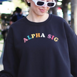 Alpha Sigma Alpha texte coloré mignon fou heureux à la mode Alpha Sig sororité sweat à capuche noir/blanc Options