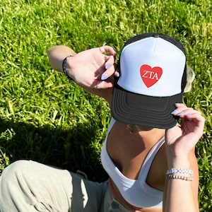 Zeta Tau Alpha Red Heart  Trendy Trucker Hat | Zeta Greek Letters | Bid Day Recruitment Custom Foam Trucker Hat | Big Little Gift
