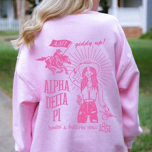 Alpha Delta Pi Country Inspired Sorority Crewneck | ADPi Trendy Giddy Up Sweatshirt | Big Little Gift | Bid Day Recruitment Gift