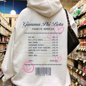 Gamma Phi Beta Receipt Sorority Hoodie | GPhi Trendy Receipt Memories Sweatshirt | Gamma Phi Big Little Gift | Bid Day Recruitment Gift