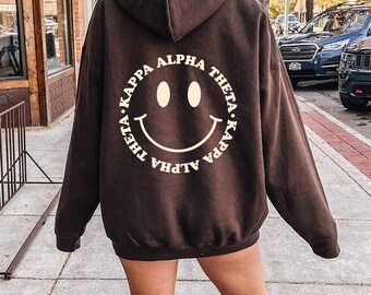 Felpa Kappa Alpha Theta Smile Sorority / Felpa con cappuccio Trendy Theta Custom Sorority / Disponibile in marrone nero verde blu e rosa