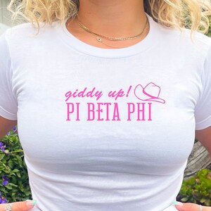 Pi Beta Phi Giddy Up Crop Top | Pi Phi Sorority Baby Tee | Vintage Country Western Boots Sorority T-Shirt | Big Little Gift