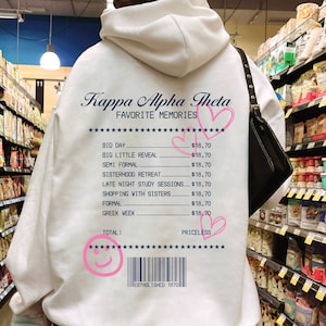 Kappa Alpha Theta Receipt Sorority Hoodie | Theta Trendy Receipt Memories Sweatshirt | Big Little Gift | Bid Day Recruitment Gift