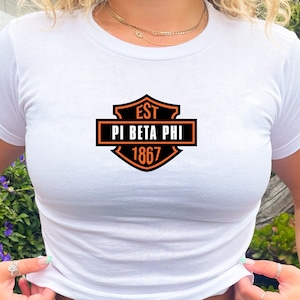 Pi Beta Phi Motorcycle Inspired Crop Top | Pi Phi Sorority Baby Tee | Vintage Inspired 2000s Sorority T-Shirt | Big Little Gift