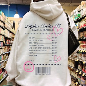 Alpha Delta Pi Receipt Sorority Hoodie | ADPi Trendy Receipt Memories Sweatshirt | Big Little Gift | Bid Day Recruitment Gift