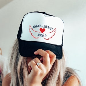 Alpha Omicron Pi Angel Energy Trendy Trucker Hat | Alpha O Trendy College Greek Custom Hat | Big Little Sorority Gift