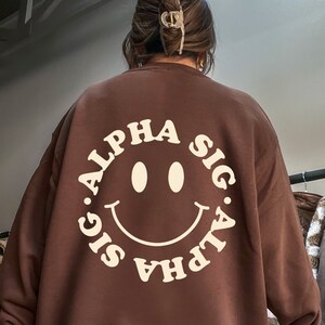 Sweat ras du cou Alpha Sigma Alpha Smile Sorority | Alpha Sig Trendy Sorority Crewneck | Cadeau de la vie grecque | Gros petit cadeau
