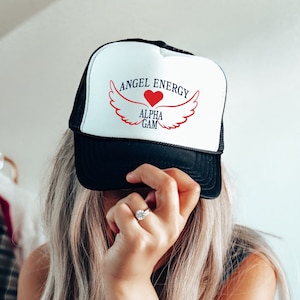 Alpha Gamma Delta Angel Energy Trendy Trucker Hat | Alpha Gam Trendy College Greek Custom Hat | Big Little Sorority Gift
