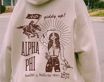 Alpha Phi Country Inspired Sorority Hoodie | APhi Trendy Giddy Up Sweatshirt | Big Little Gift | Bid Day Recruitment Gift