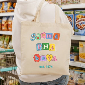 Gamma Phi Beta Spaß Doodle Scrapbook Tasche | GPhi College Sorority Class Tasche | Gamma Phi Strandtasche | Große kleine Tasche Geschenk