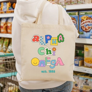 Alpha Chi Omega Fun Doodle Scrapbook Tote Bag | AXO College Sorority Class Bag | Alpha Chi Beach Bag | Big Little Tote Gift