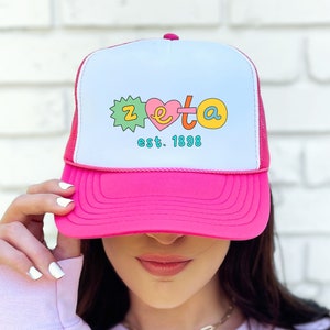 Zeta Tau Alpha Fun Doodle Scrapbook Trucker Hat | Zeta Trendy College Greek Custom Hat | Big Little Sorority Gift