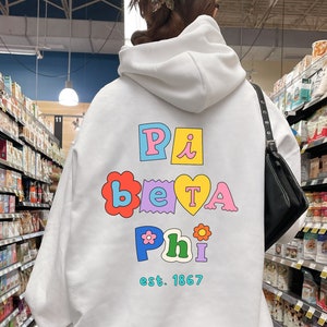 Pi Beta Phi Fun Doodle Scrapbook Hoodie | Pi Phi Trendy College Greek Custom Sweatshirt | Big Little Sorority Gift