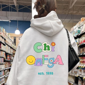 Chi Omega Fun Doodle Scrapbook Hoodie | Chi Omega Trendy College Greek Custom Sweatshirt | Big Little Sorority Gift