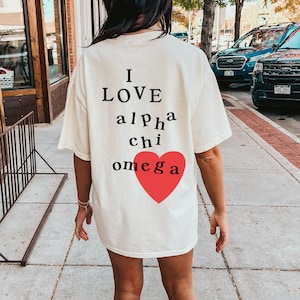 I Love Alpha Chi Omega Sorority Comfy T-Shirt | Trendy College Greek Custom Oversized Sorority Shirt Gift | Big Little Sorority T Shirt