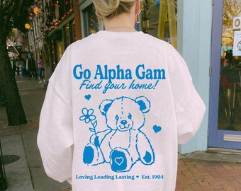 Alpha Gamma Delta Teddy Bear College Sorority Crewneck | Alpha Gam Find Your Home Trendy Sweatshirt | Big Little Gift | Recruitment Gift