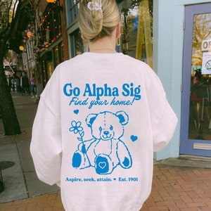 Alpha-Sigma Alpha-Teddybär College Sorority Crewneck | Alpha Sig Trendy Sweatshirt | Großes kleines Geschenk | Recruitment Geschenk