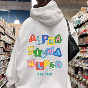 Sweat à capuche Alpha Sigma Alpha Fun Doodle Scrapbook | Alpha Sig Trendy College Greek Sweat-shirt personnalisé | Grand petit cadeau de sororité