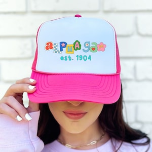 Alpha Gamma Delta Fun Doodle Scrapbook Trucker Hat | Alpha Gam Trendy College Greek Custom Hat | Big Little Sorority Gift