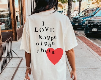 I Love Kappa Alpha Theta Comfy T-Shirt / Trendy College Greek Custom Oversize Sorority Shirt Gift / Big Little Sorority T Shirt