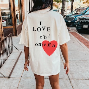 I Love Chi Omega Sorority Comfy T-Shirt | Trendy College Greek Custom Oversized Sorority Shirt Gift | Big Little Sorority T Shirt