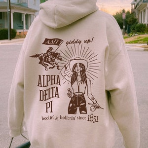 Alpha Delta Pi Country Inspired Sorority Hoodie | ADPi Trendy Giddy Up Sweatshirt | Big Little Gift | Bid Day Recruitment Gift